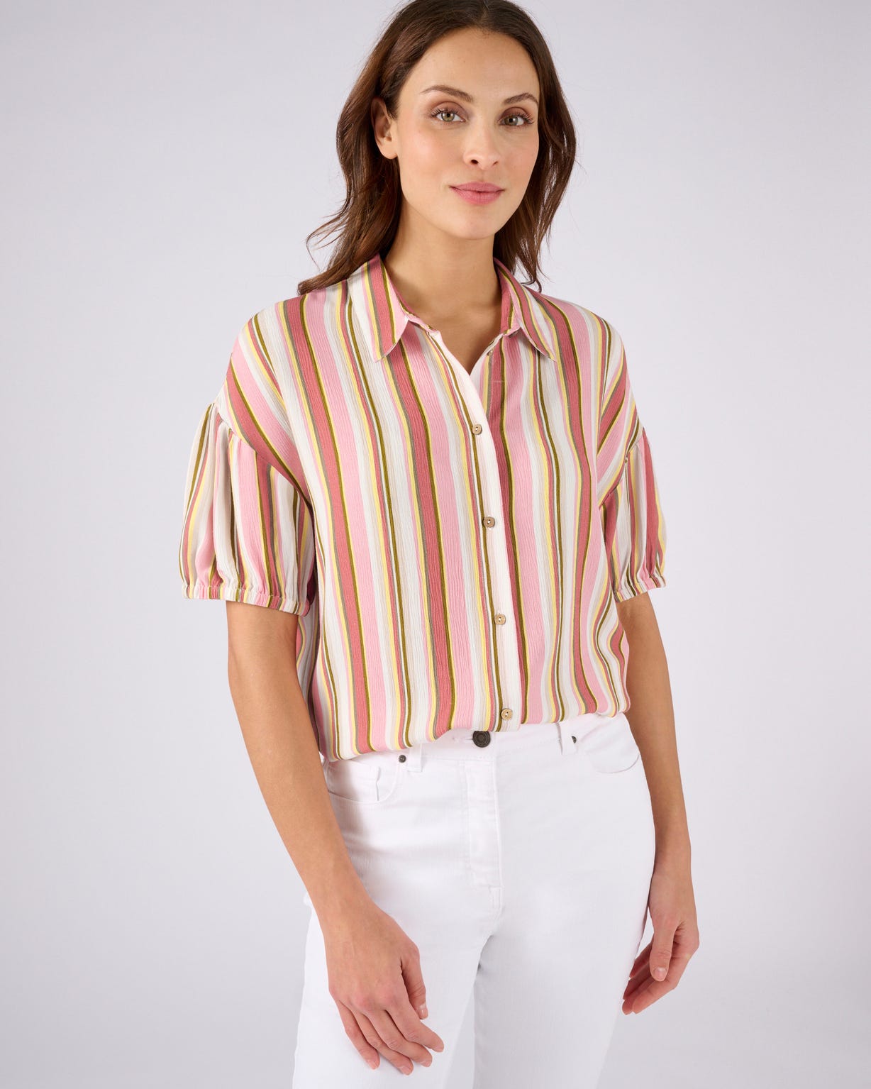 Chemisier rayé en tissu créponné pure viscose