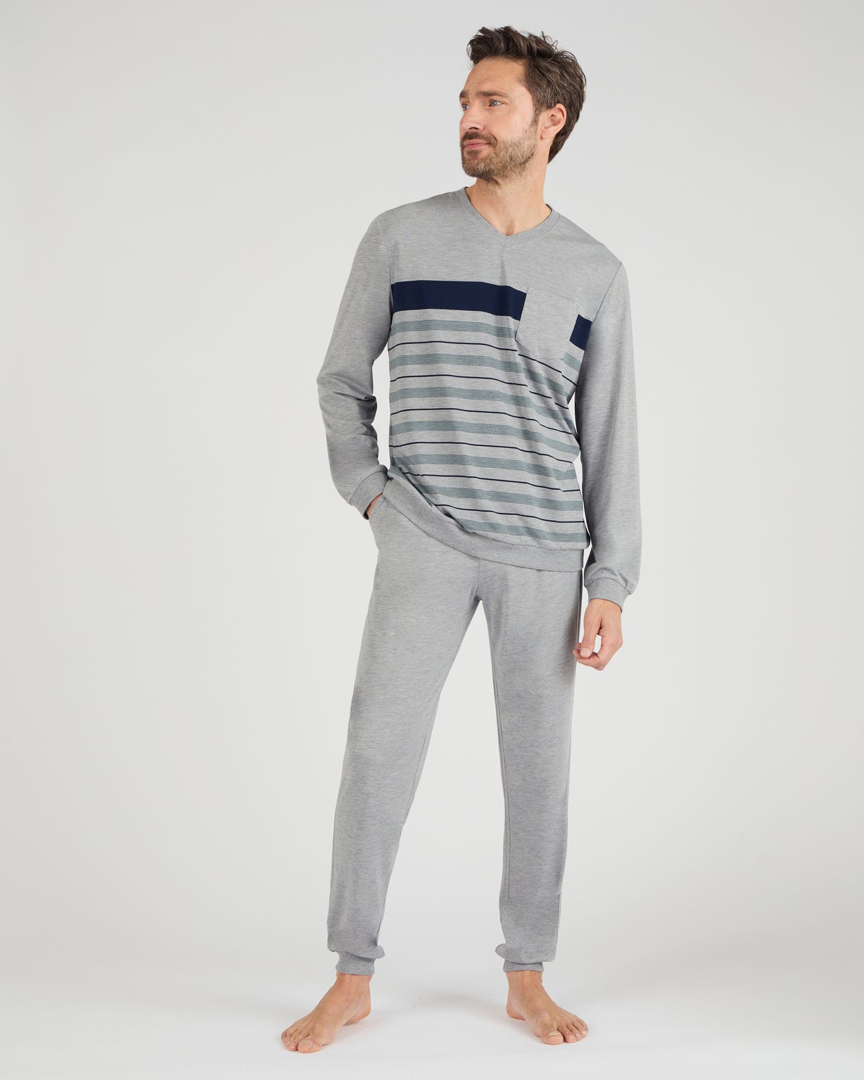 Pantalon De Pyjama Homme En Coton à Carreaux - Taille élastique Avec Cordon - Poches Latérales - Coupe Droite - 9
