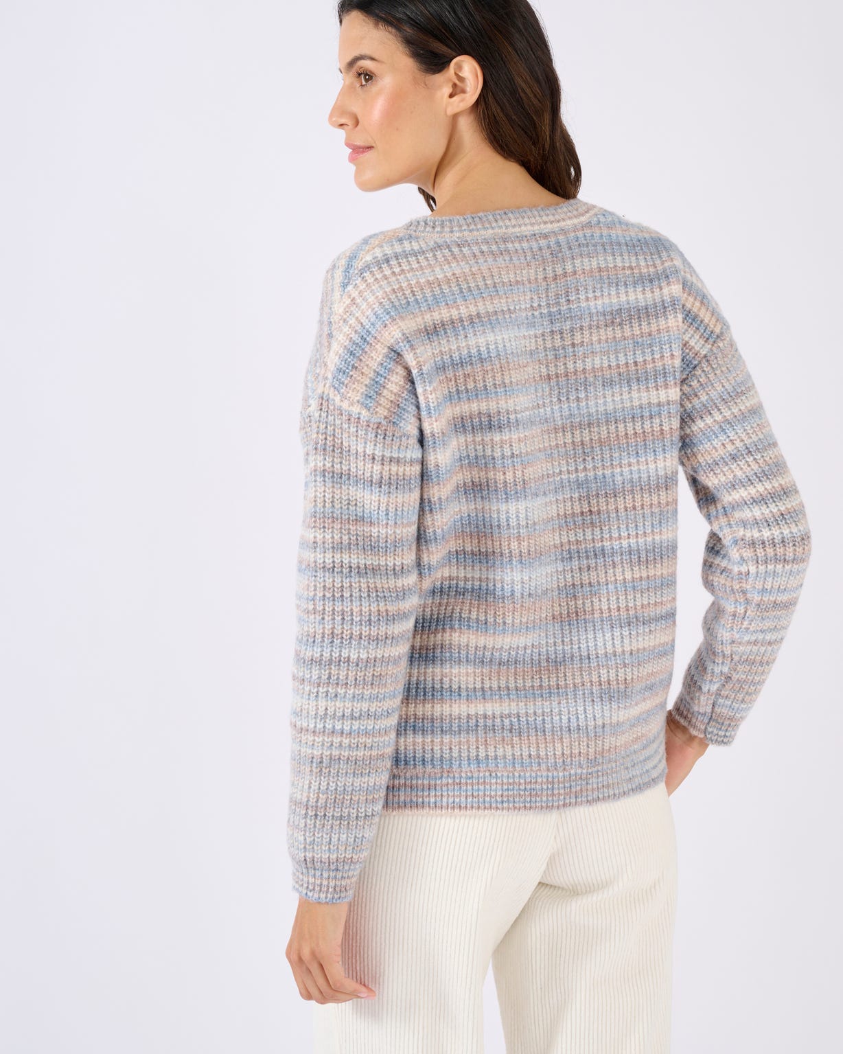 Pull fil mouliné à effet de rayures