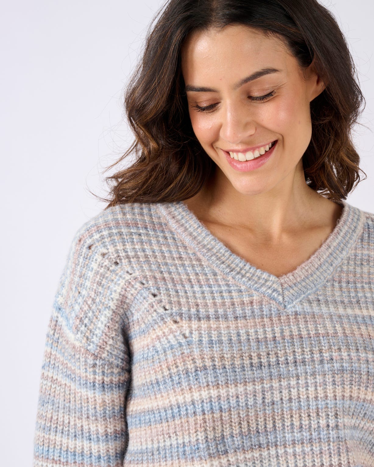 Pull fil mouliné à effet de rayures