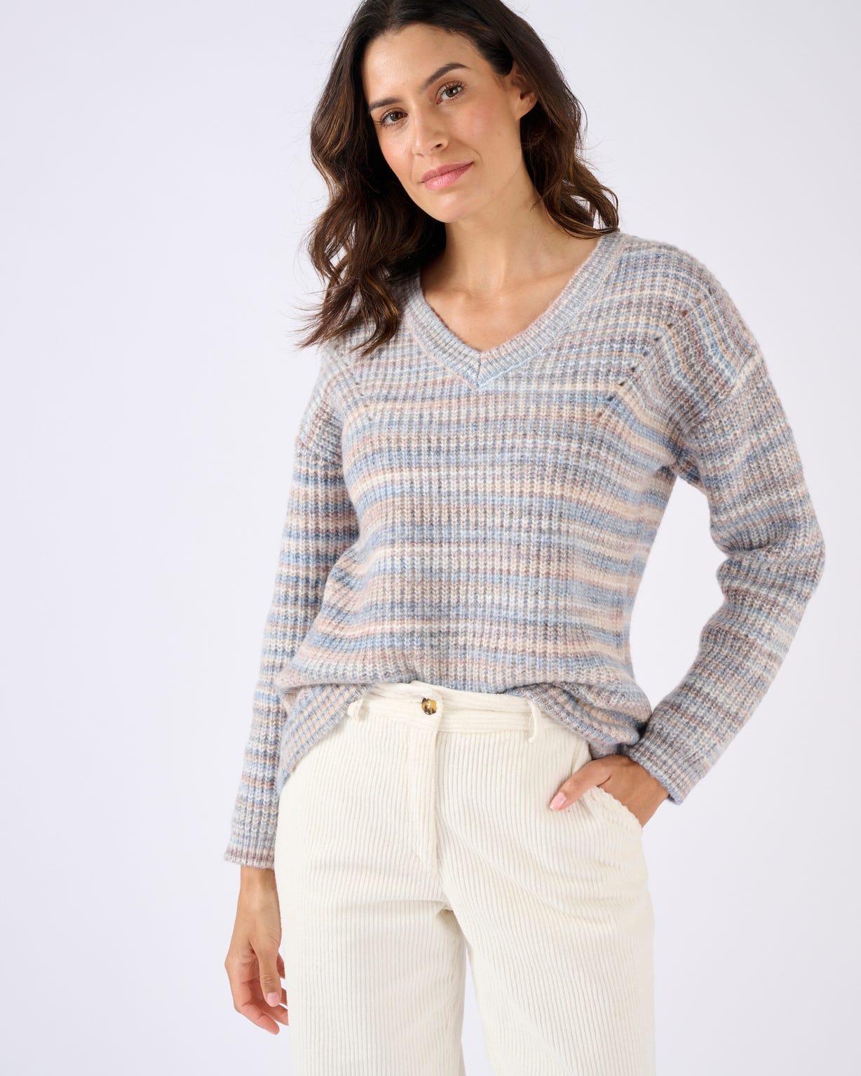 Pull fil mouliné à effet de rayures