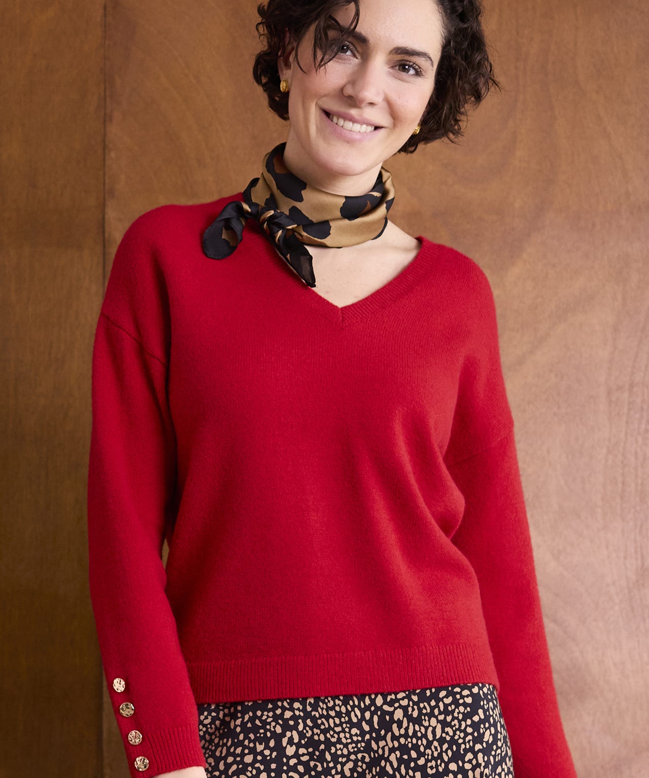 Pull à boutons uni ou imprimé animalier