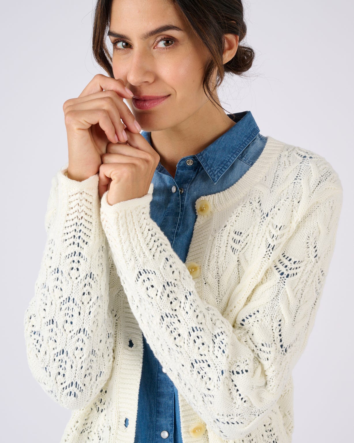 Cardigan maille ajourée pur coton