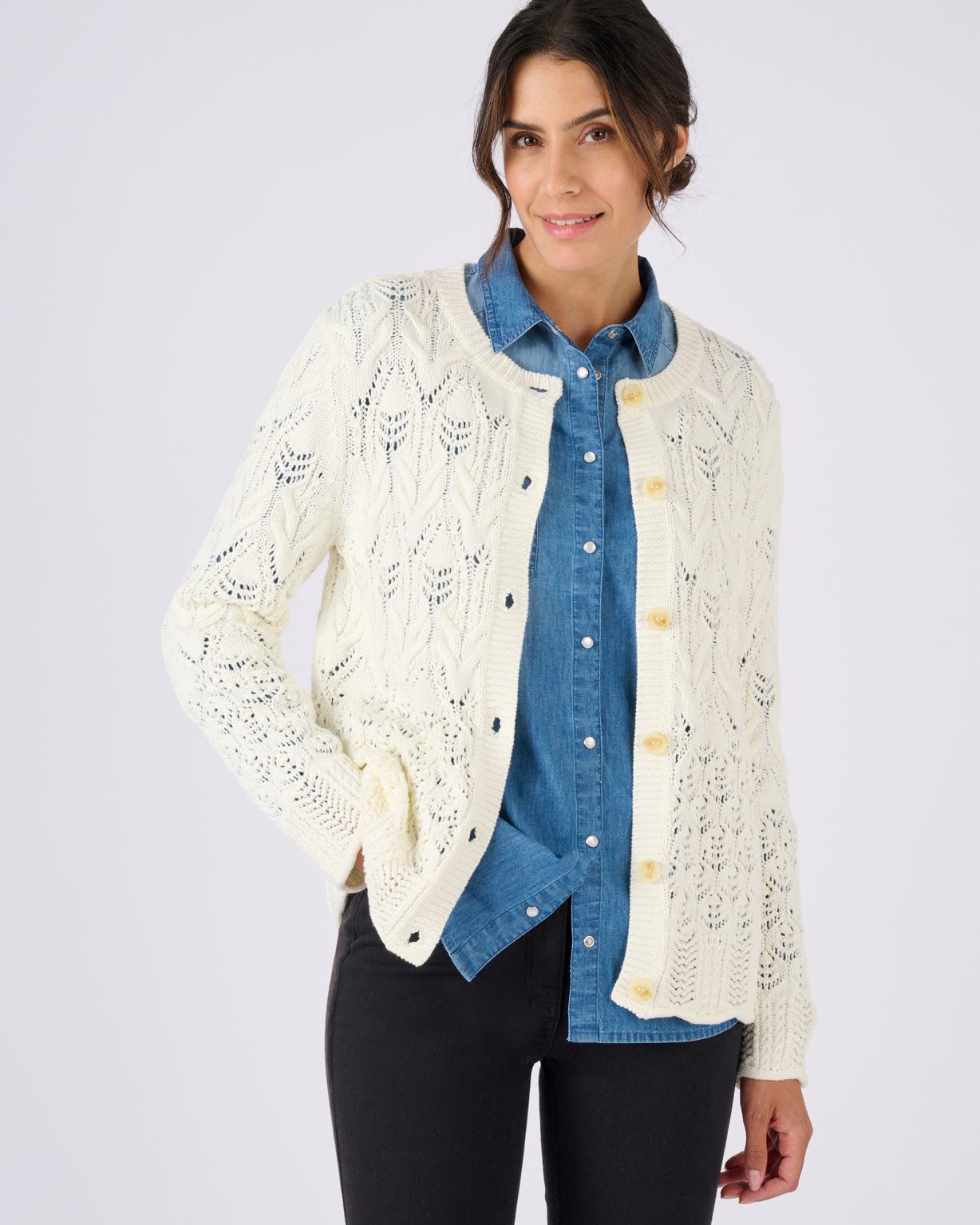 Cardigan maille ajourée pur coton