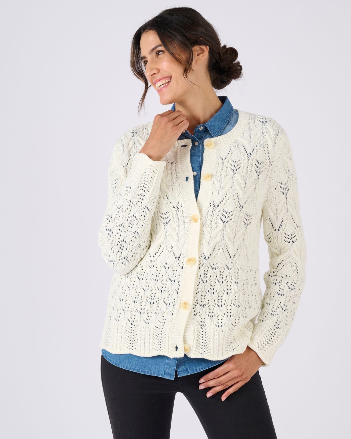 Cardigan maille ajourée pur coton