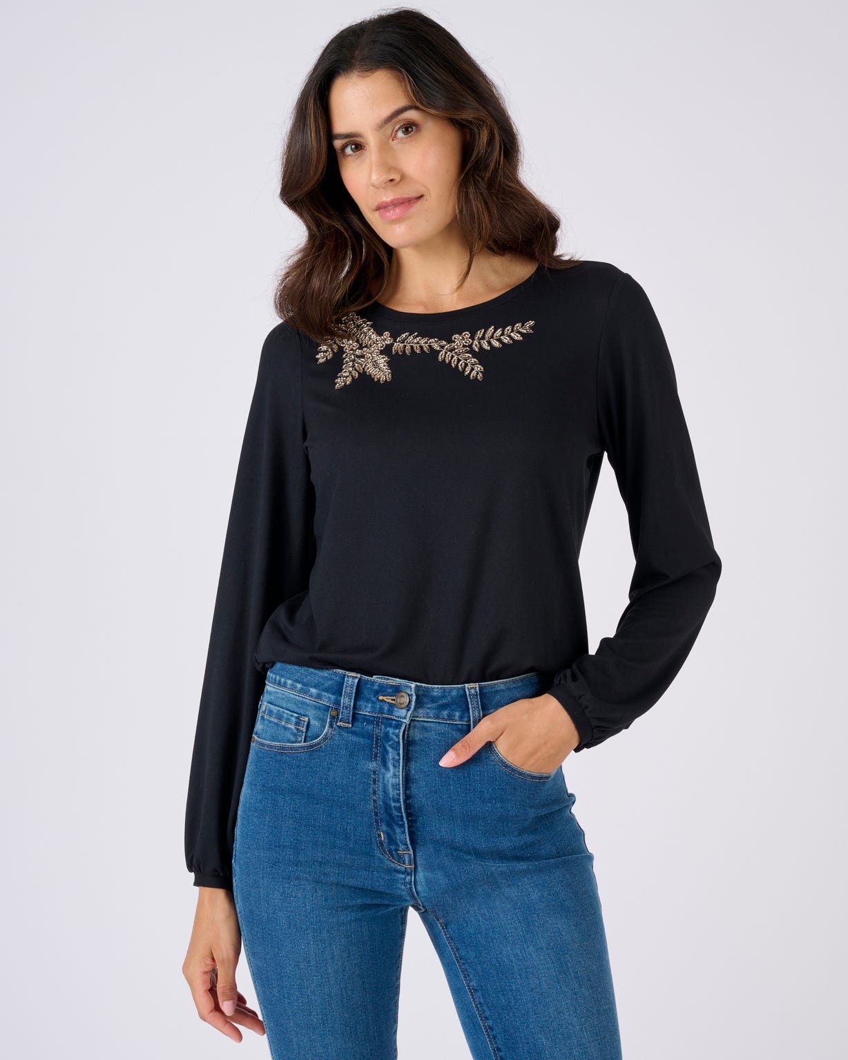 T-shirt maille chaude col bijoux