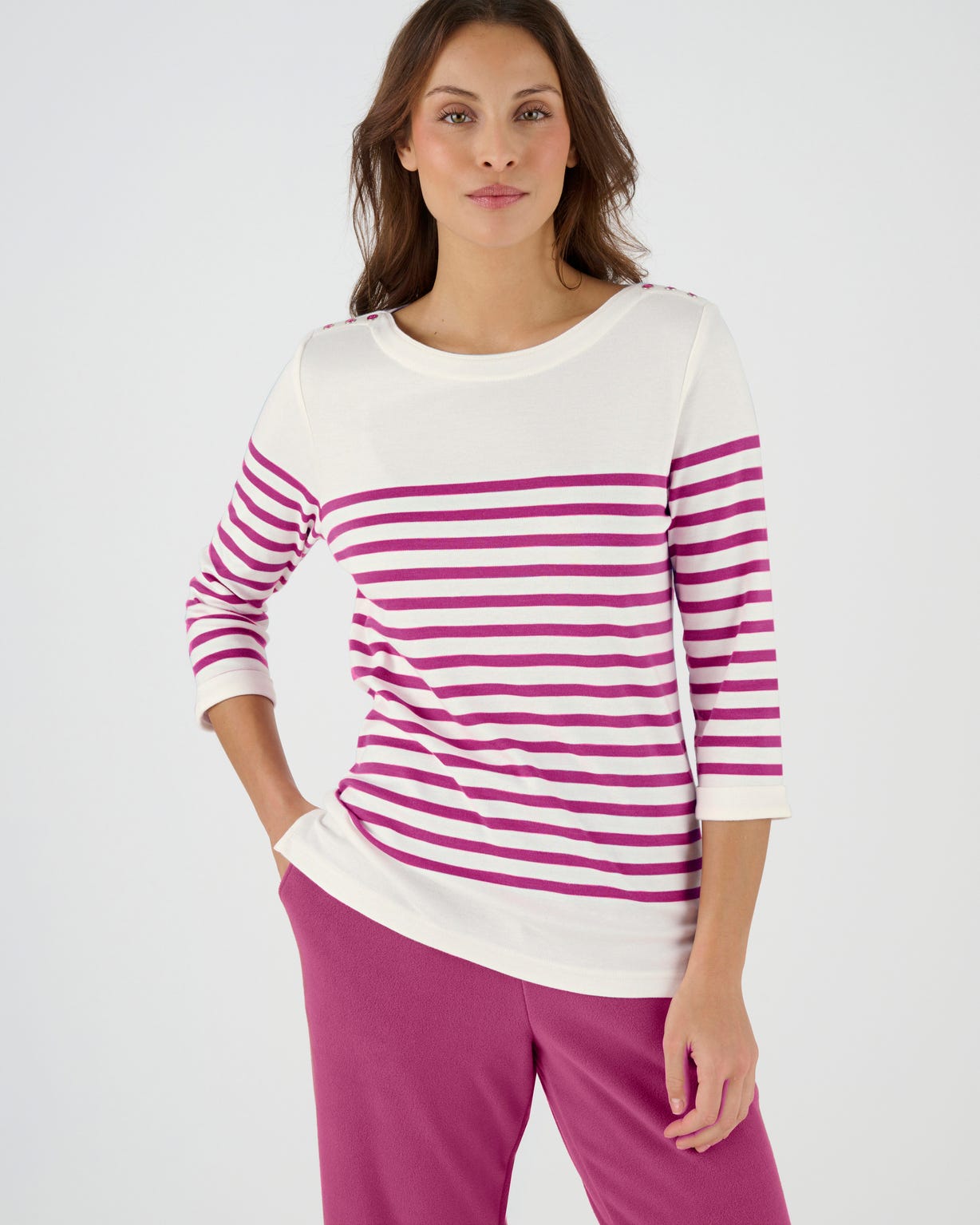 T-shirt uni ou rayé manches 3/4