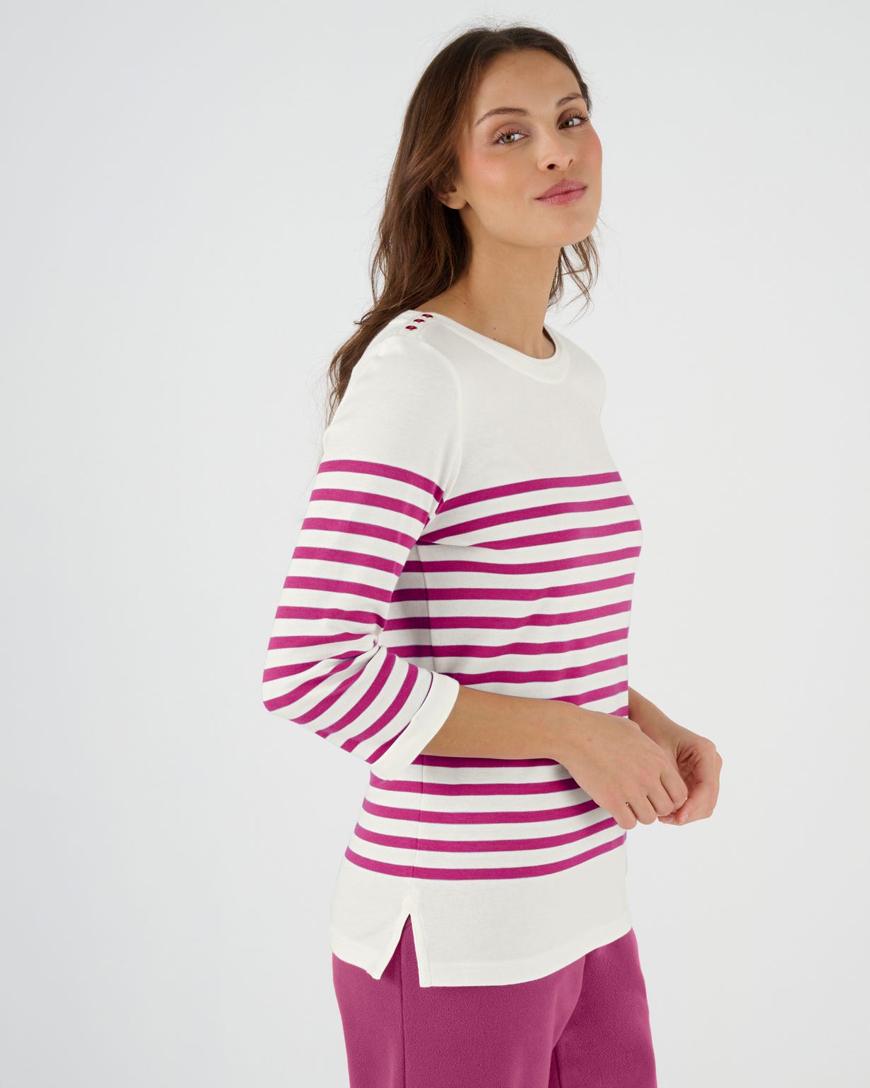 T-shirt uni ou rayé manches 3/4