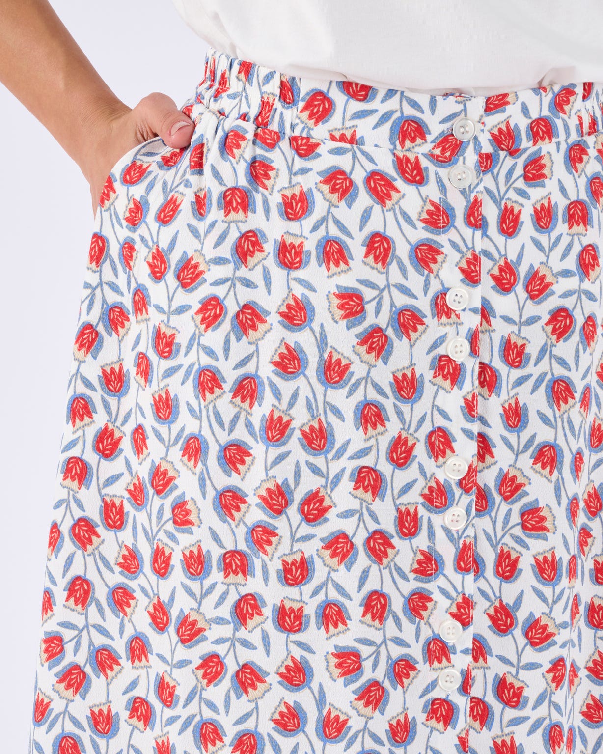 Jupe boutonnée imprimé tulipes