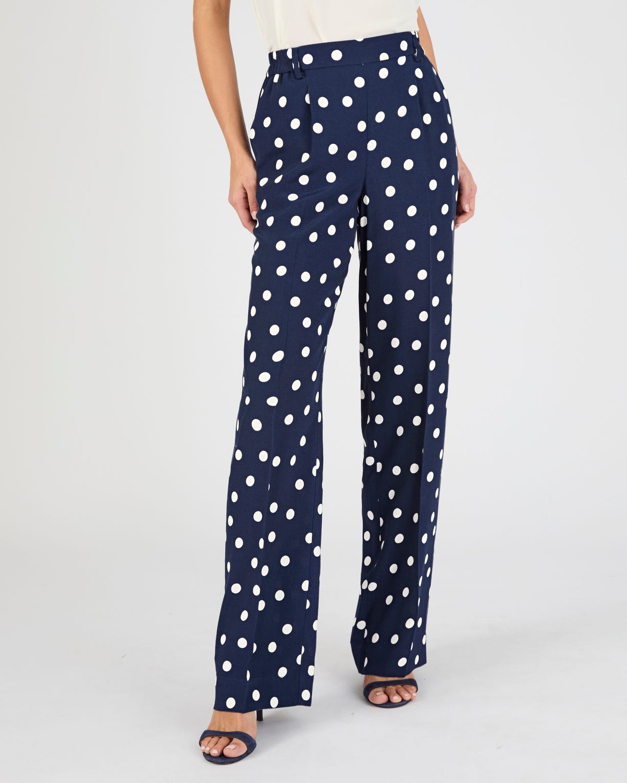 Pantalon large viscose fluide imprimé pois