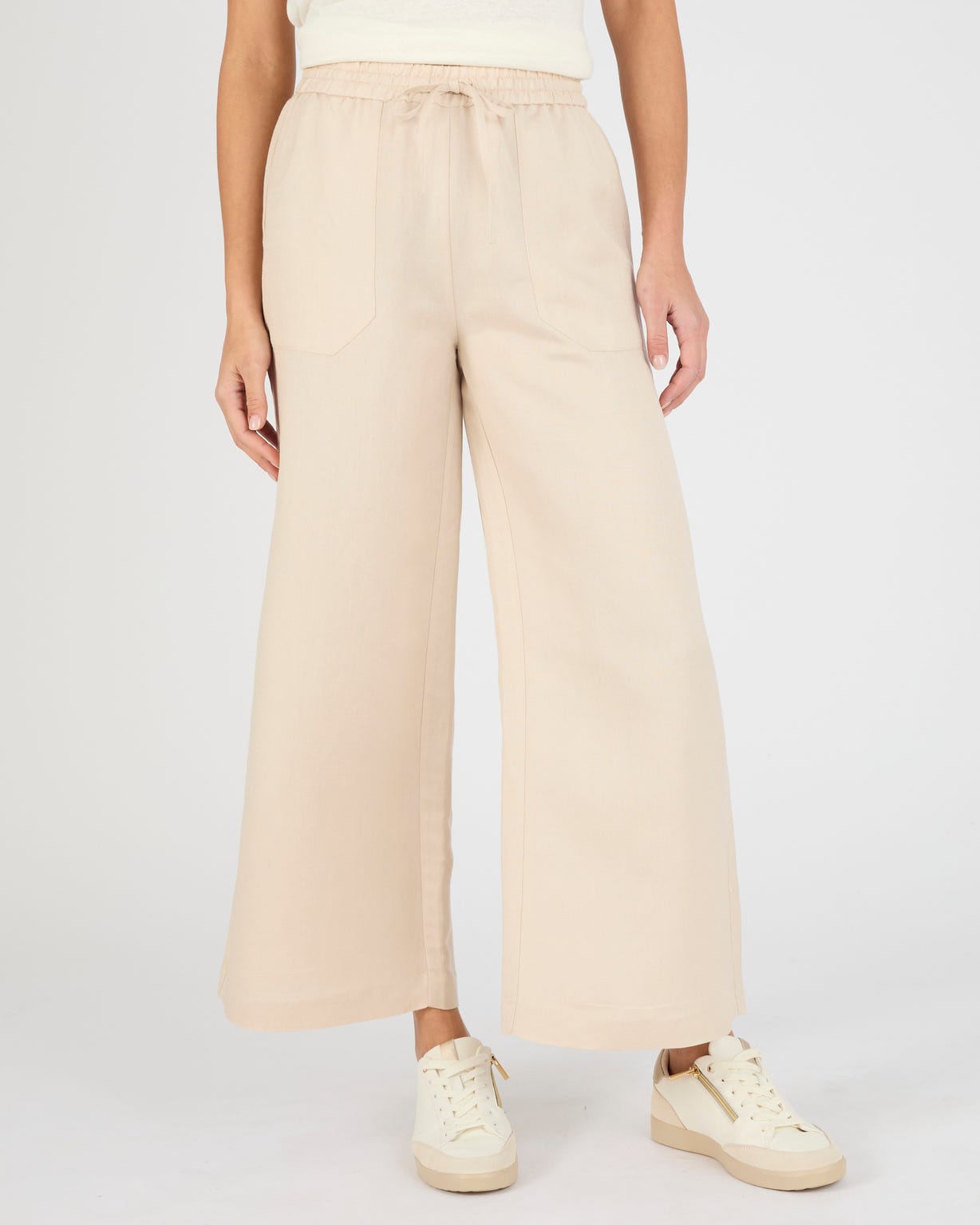 Pantalon large 7/8ème mélange lin