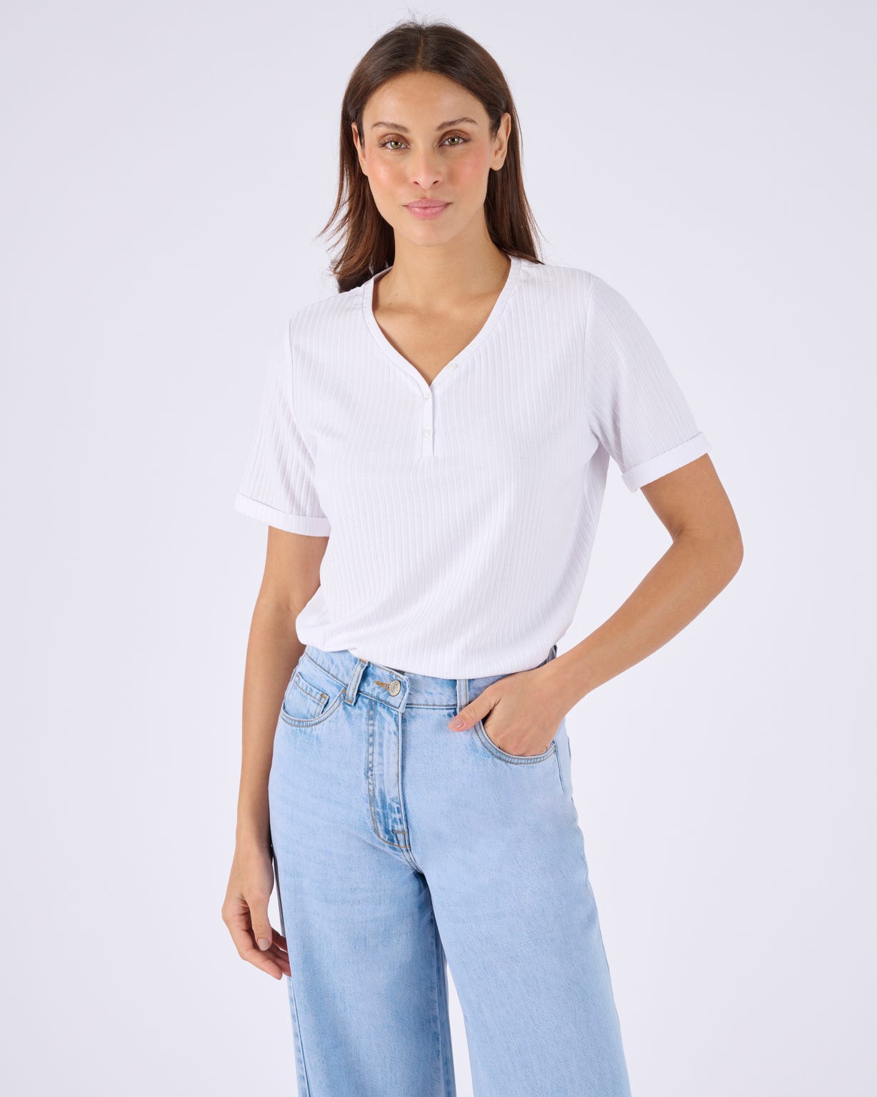 T-shirt col tunisien boutonné