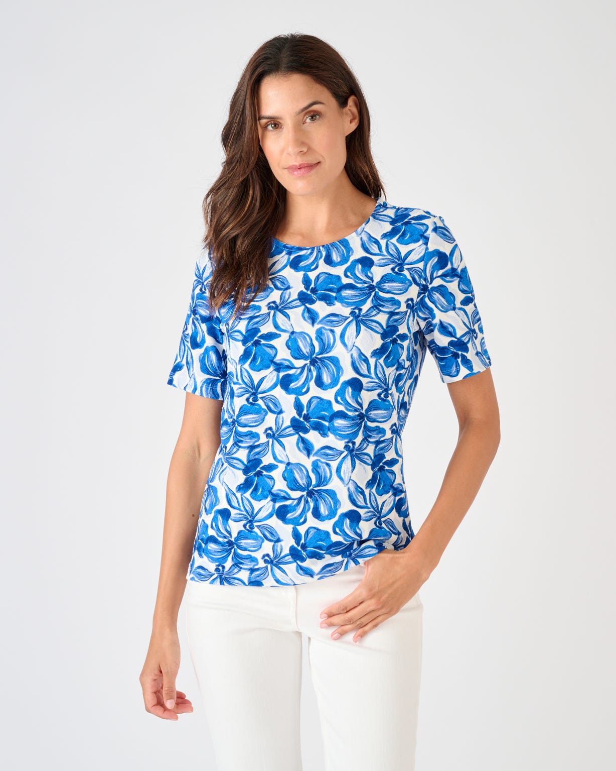 T-shirt maille gaufrée fleurie