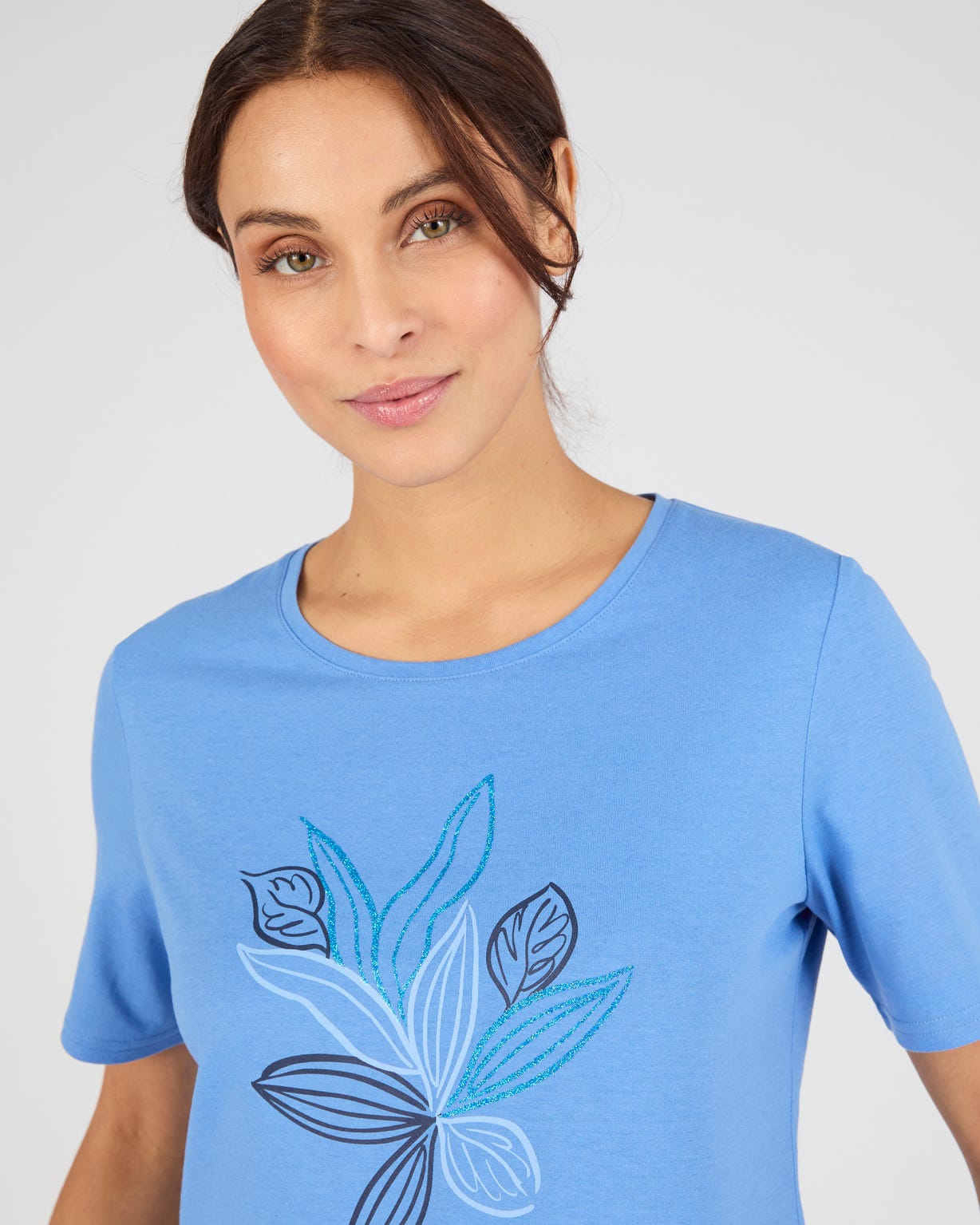 T-shirt maille jersey motif feuillage