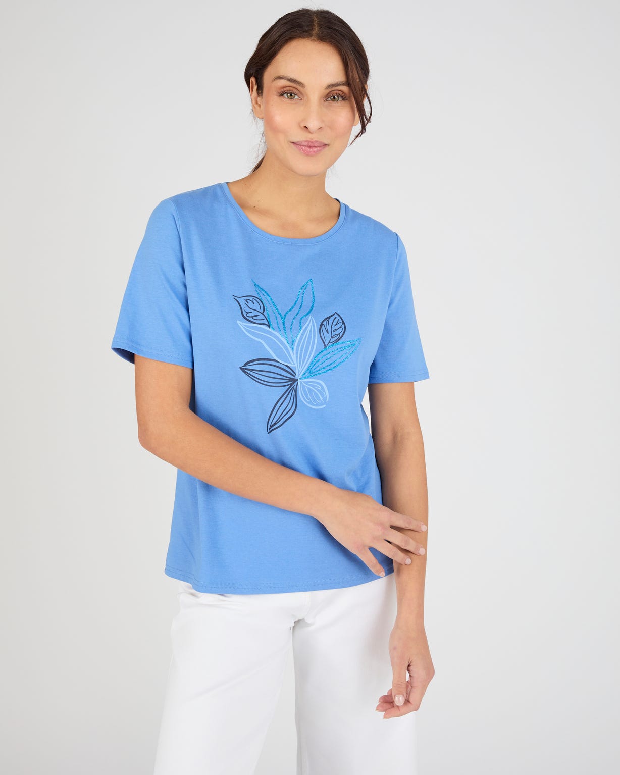 T-shirt maille jersey motif feuillage