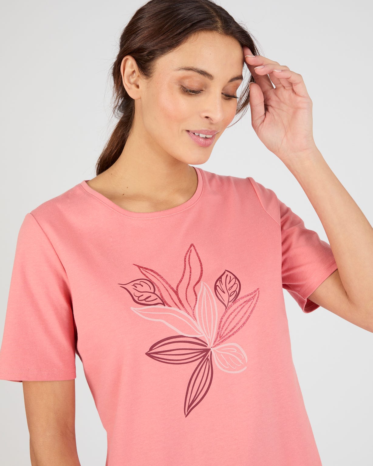 T-shirt maille jersey motif feuillage