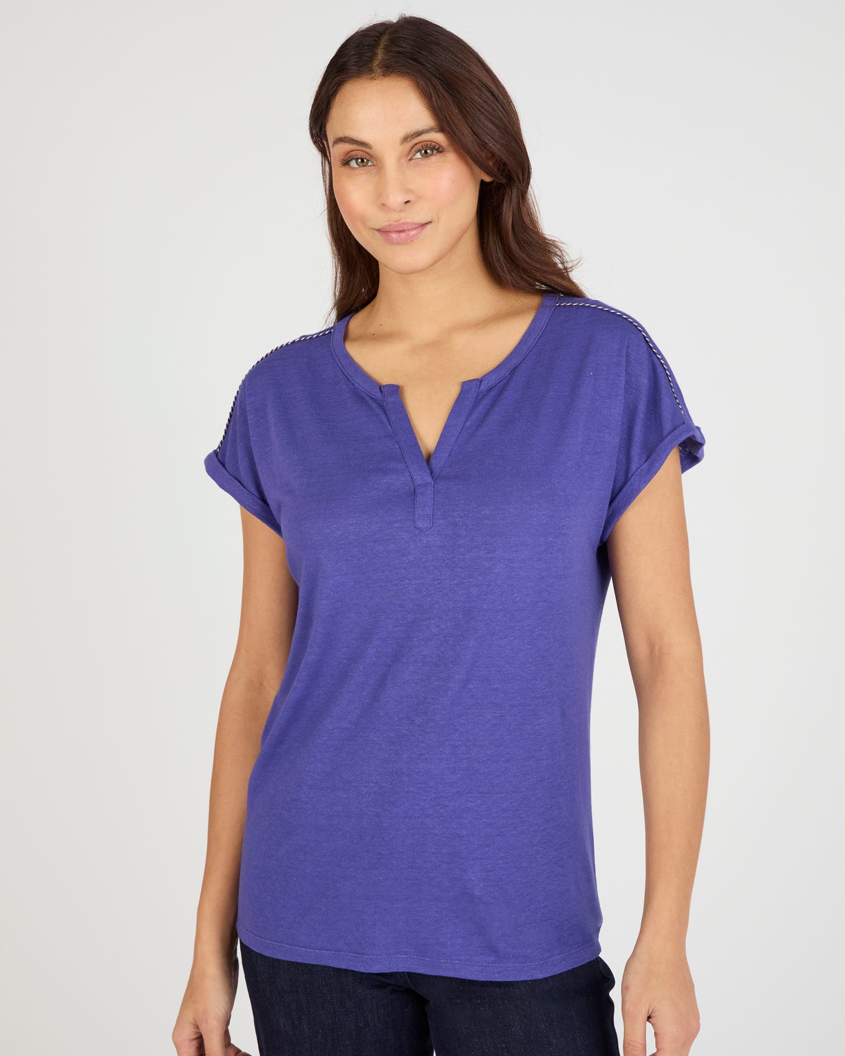 T-shirt mélange lin, détails tressés