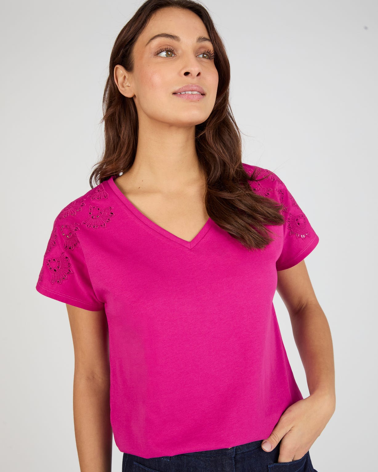 T-shirt broderies ajourées en pur coton