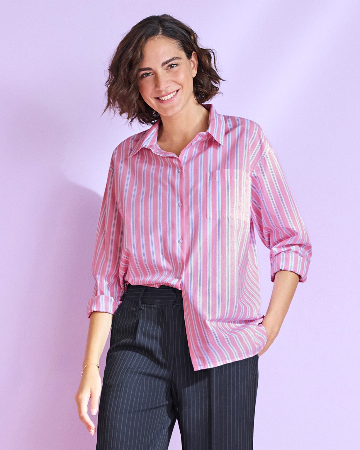 Chemise rayée en popeline