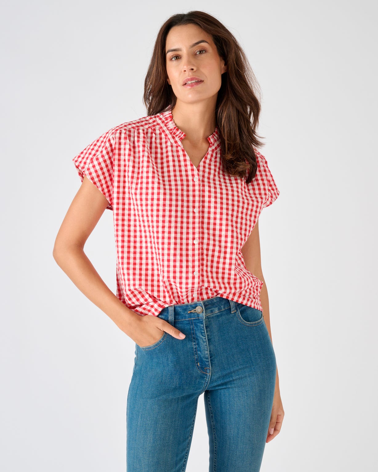 Chemisier manches courtes en tissu gaufré