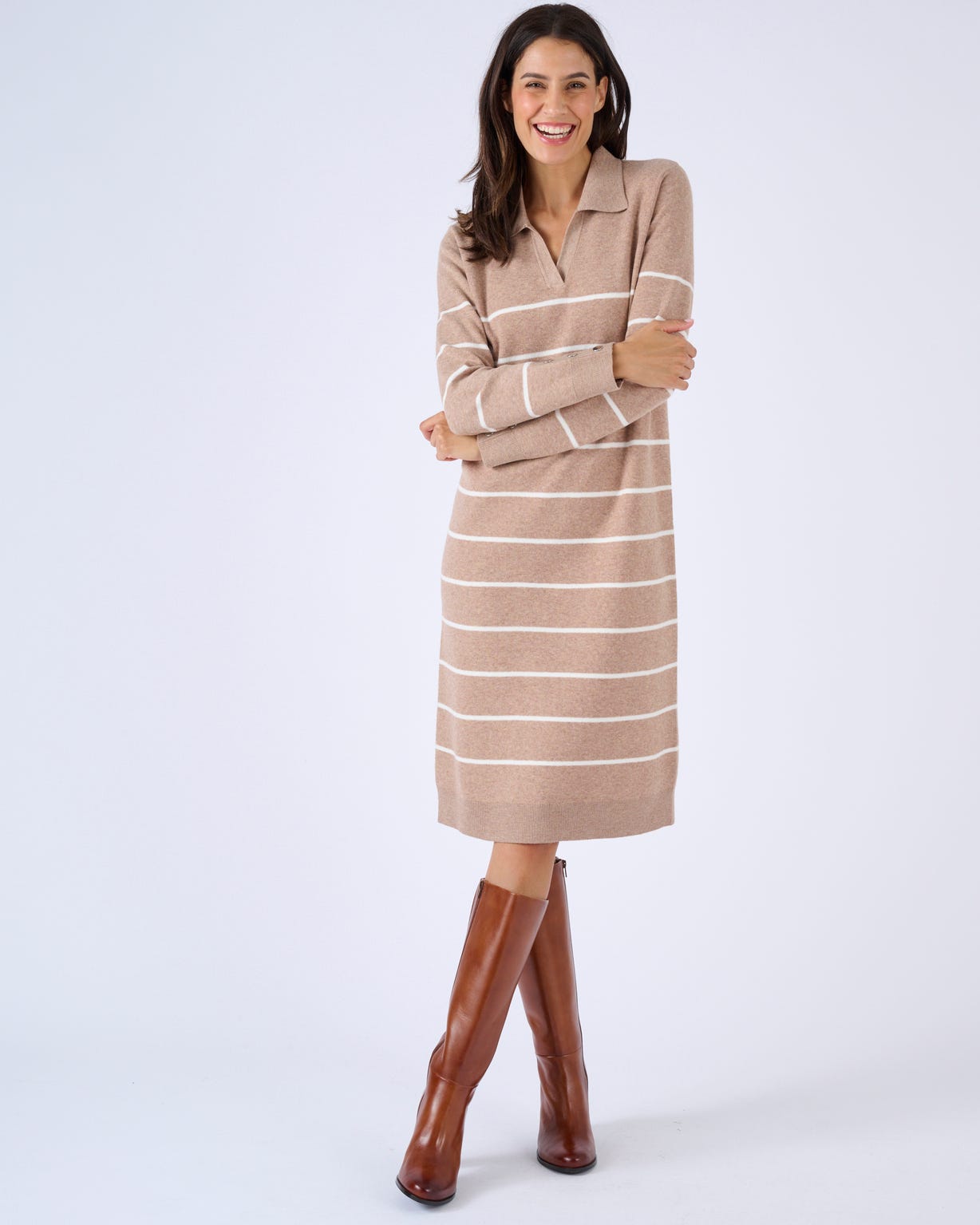 Robe-pull col polo rayée