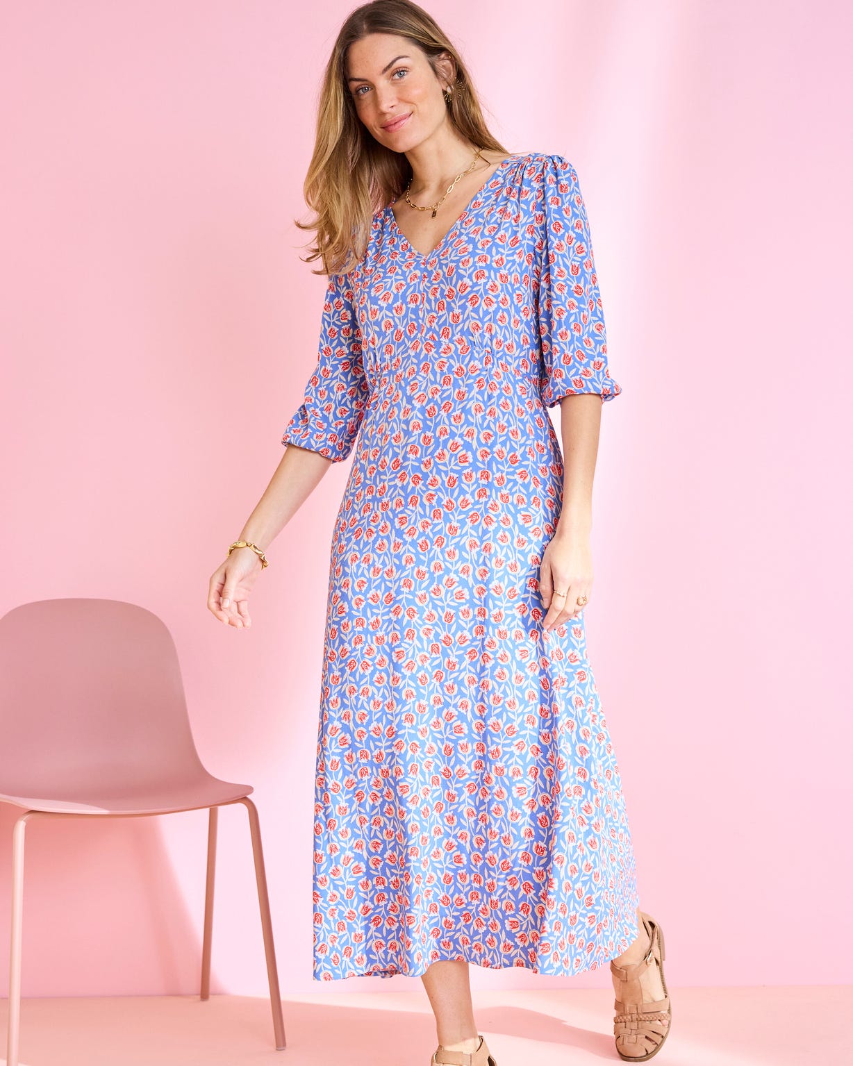 Robe tissu crêpe imprimé tulipes