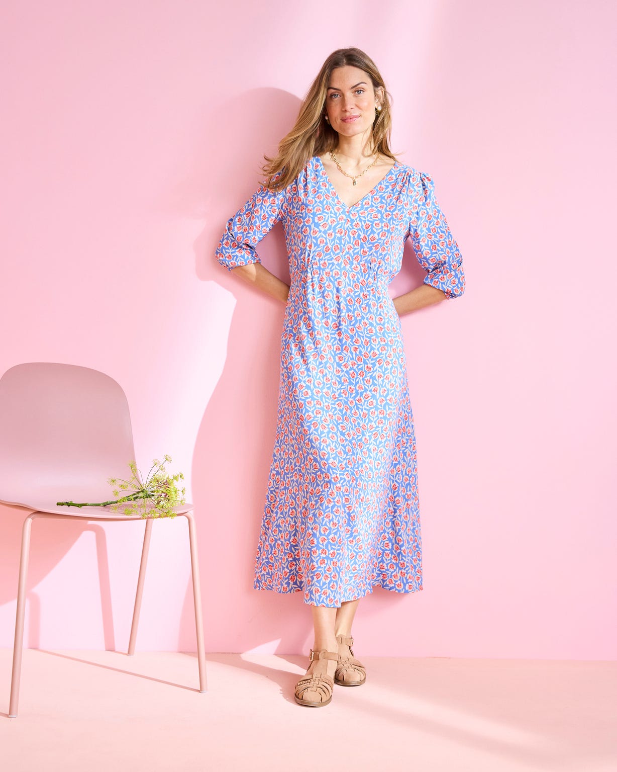 Robe tissu crêpe imprimé tulipes