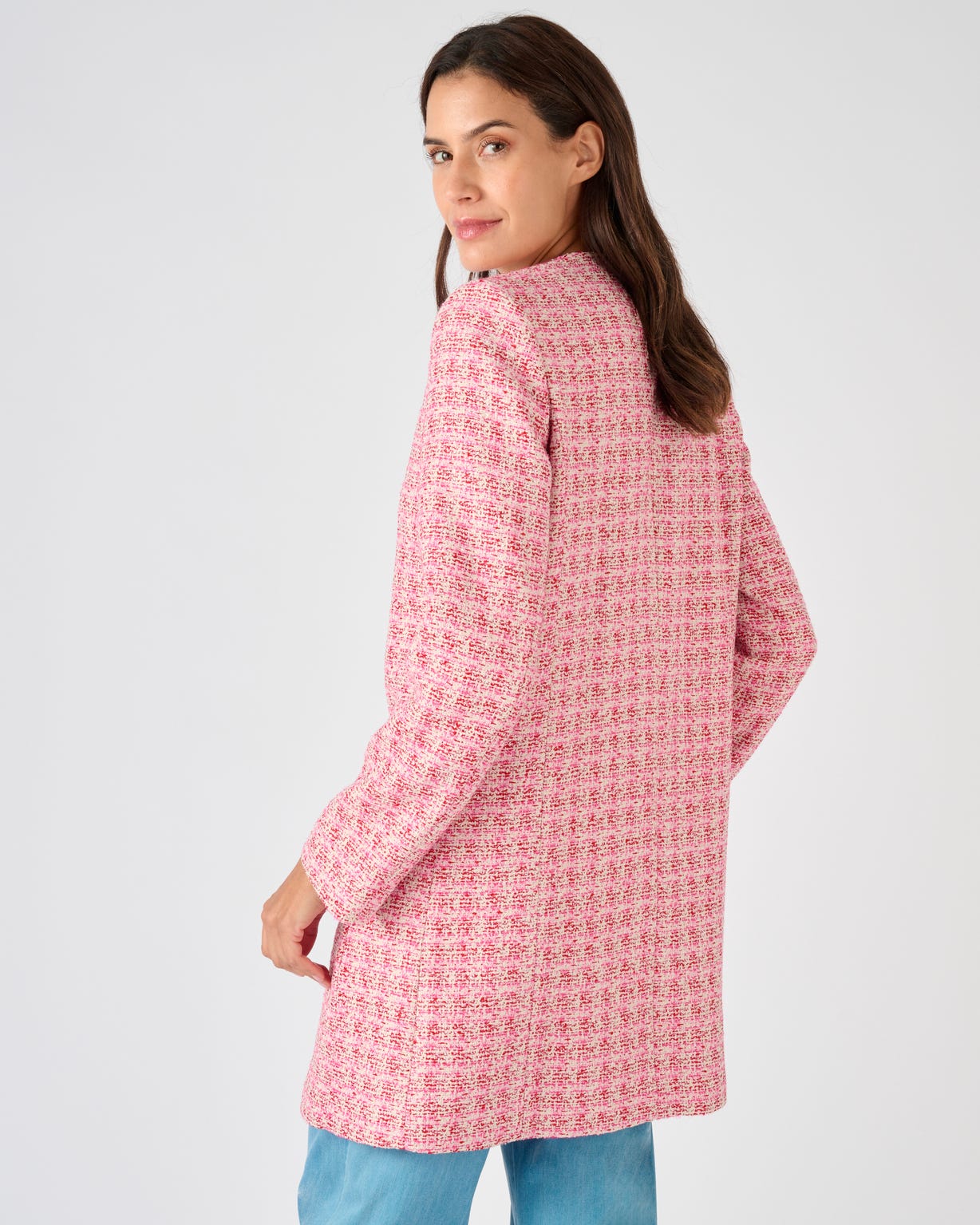 Veste longue effet tweed fils brillants
