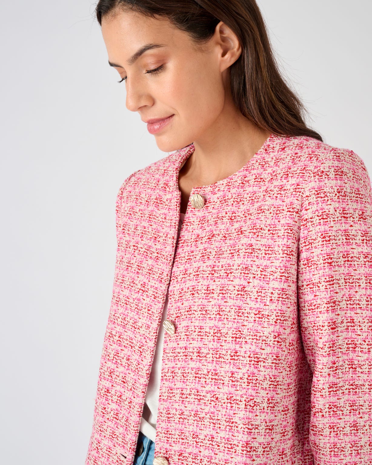 Veste longue effet tweed fils brillants