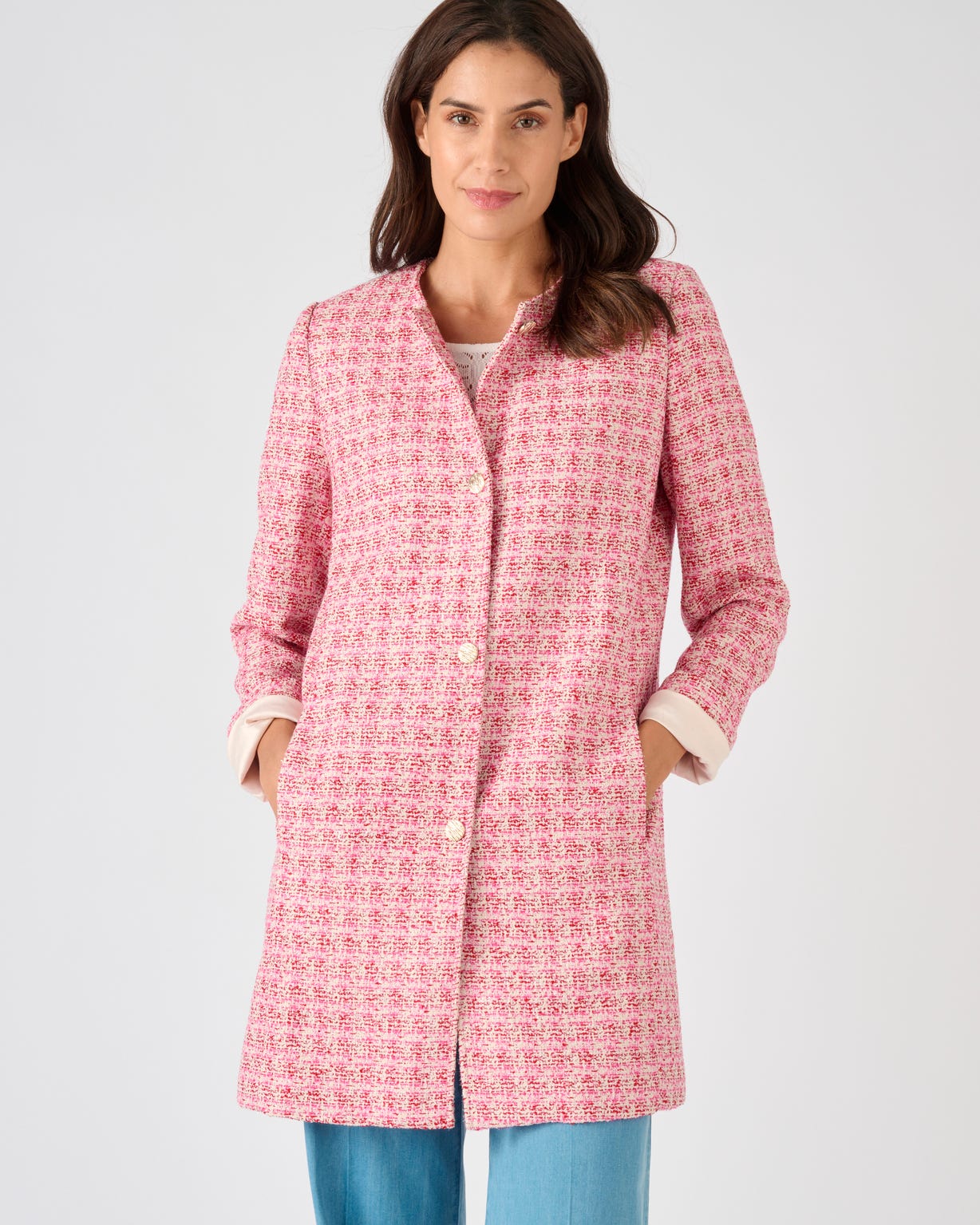 Veste longue effet tweed fils brillants