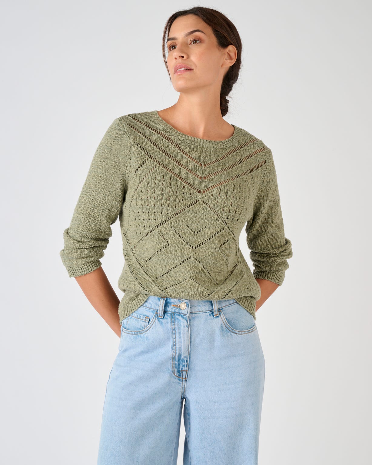 Pull maille ajourée pur coton