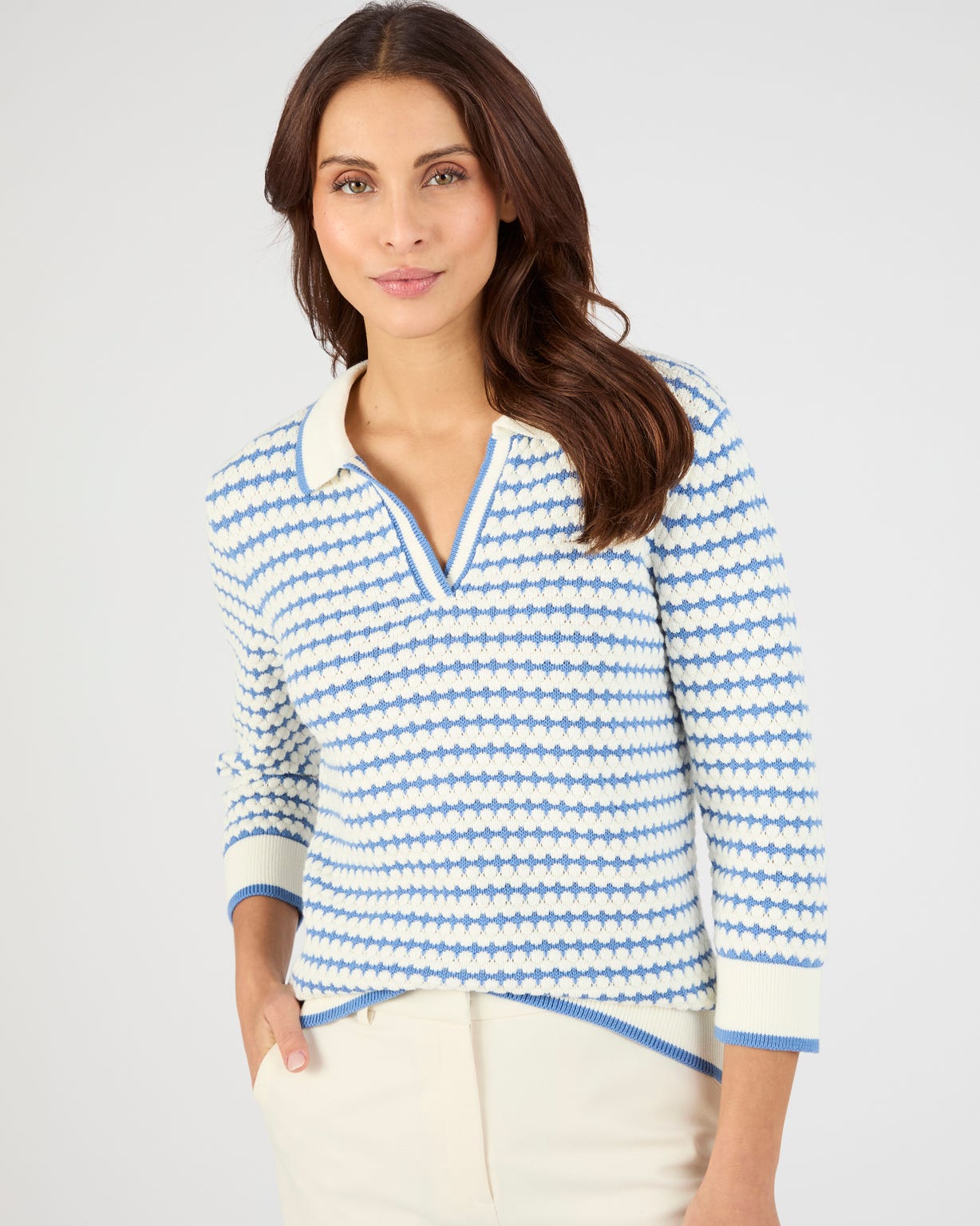 Pull col polo rayé