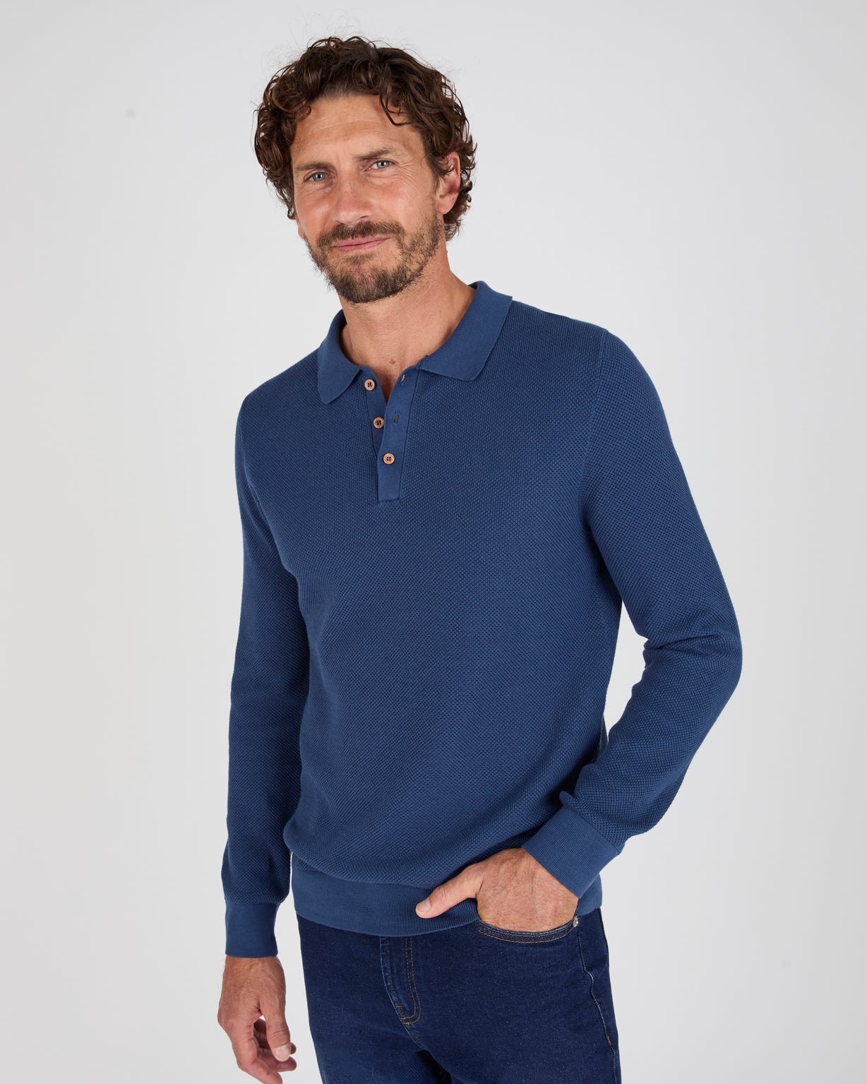Pull col polo en maille fantaisie