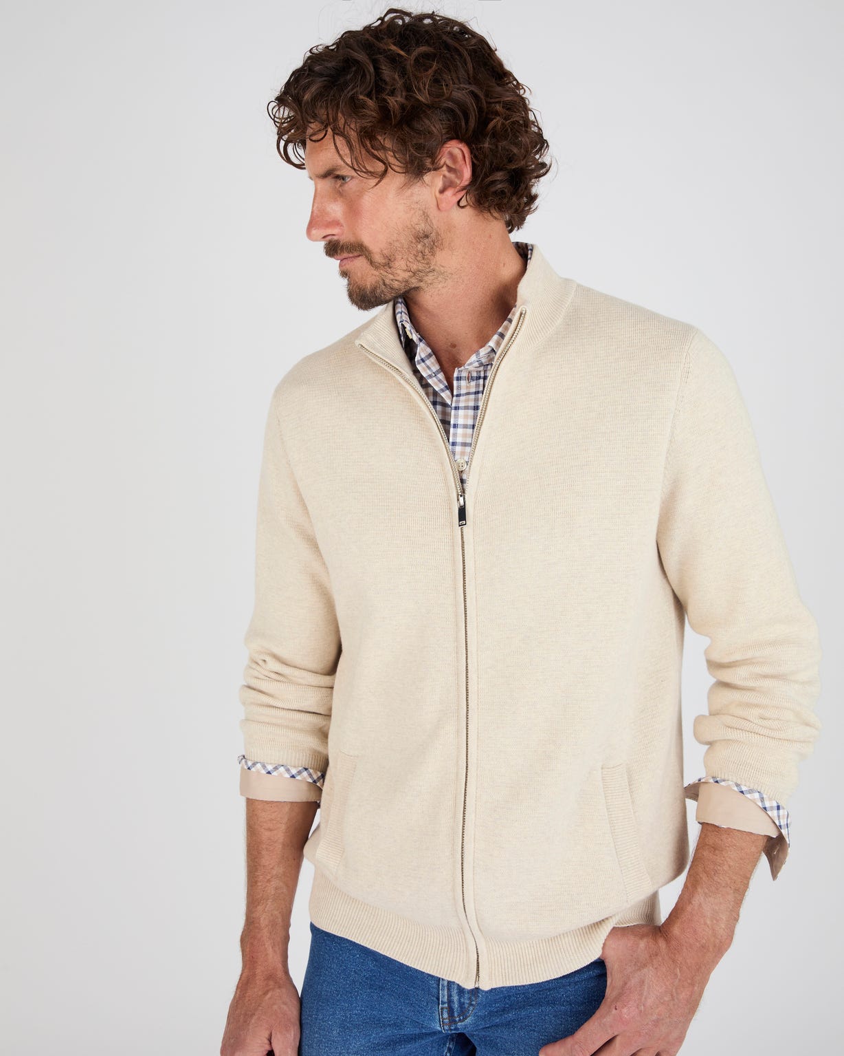 Gilet chiné zippé col montant