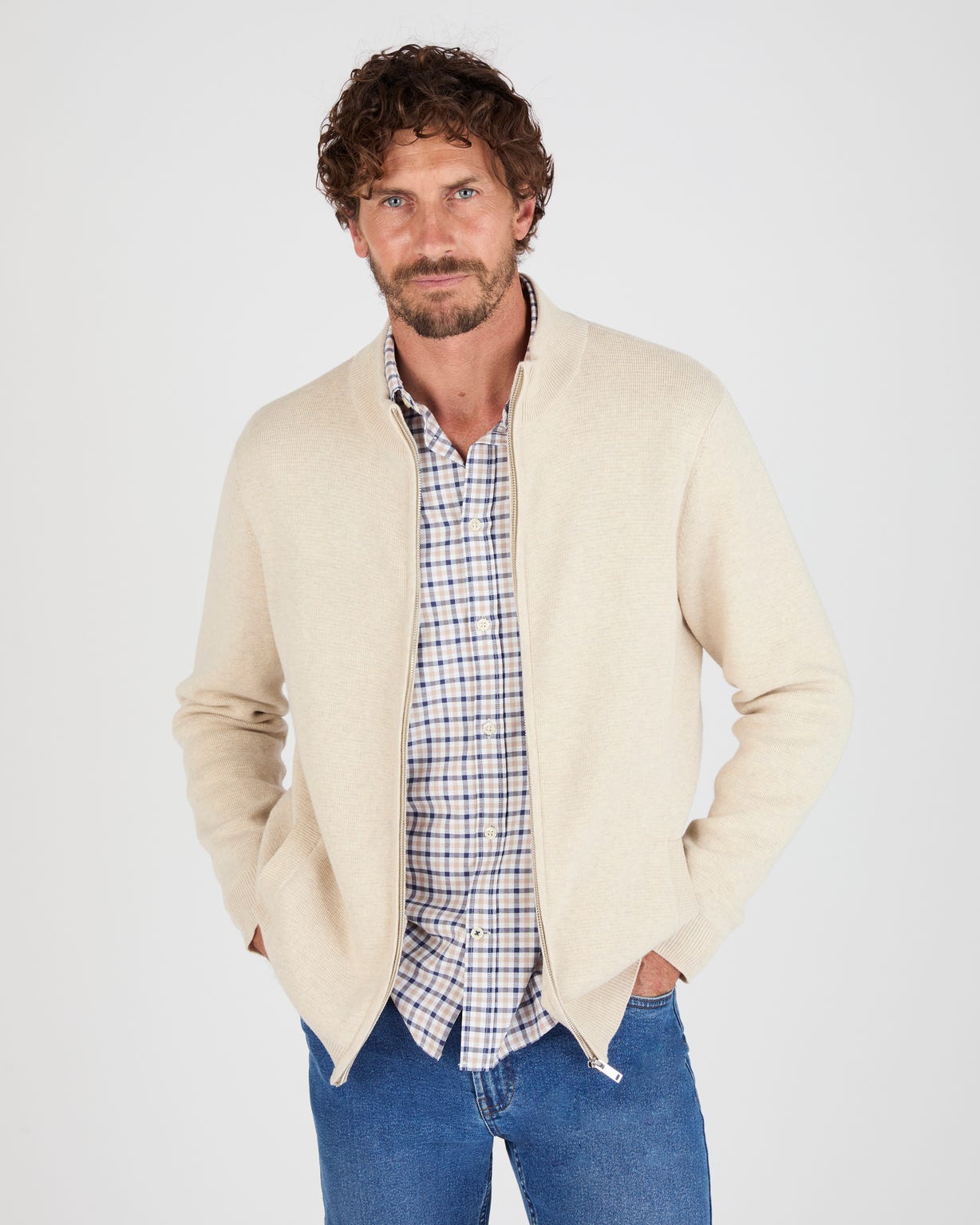 Gilet chiné zippé col montant