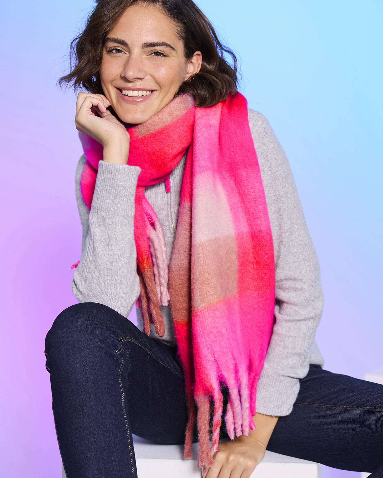 Echarpe à carreaux effet laineux