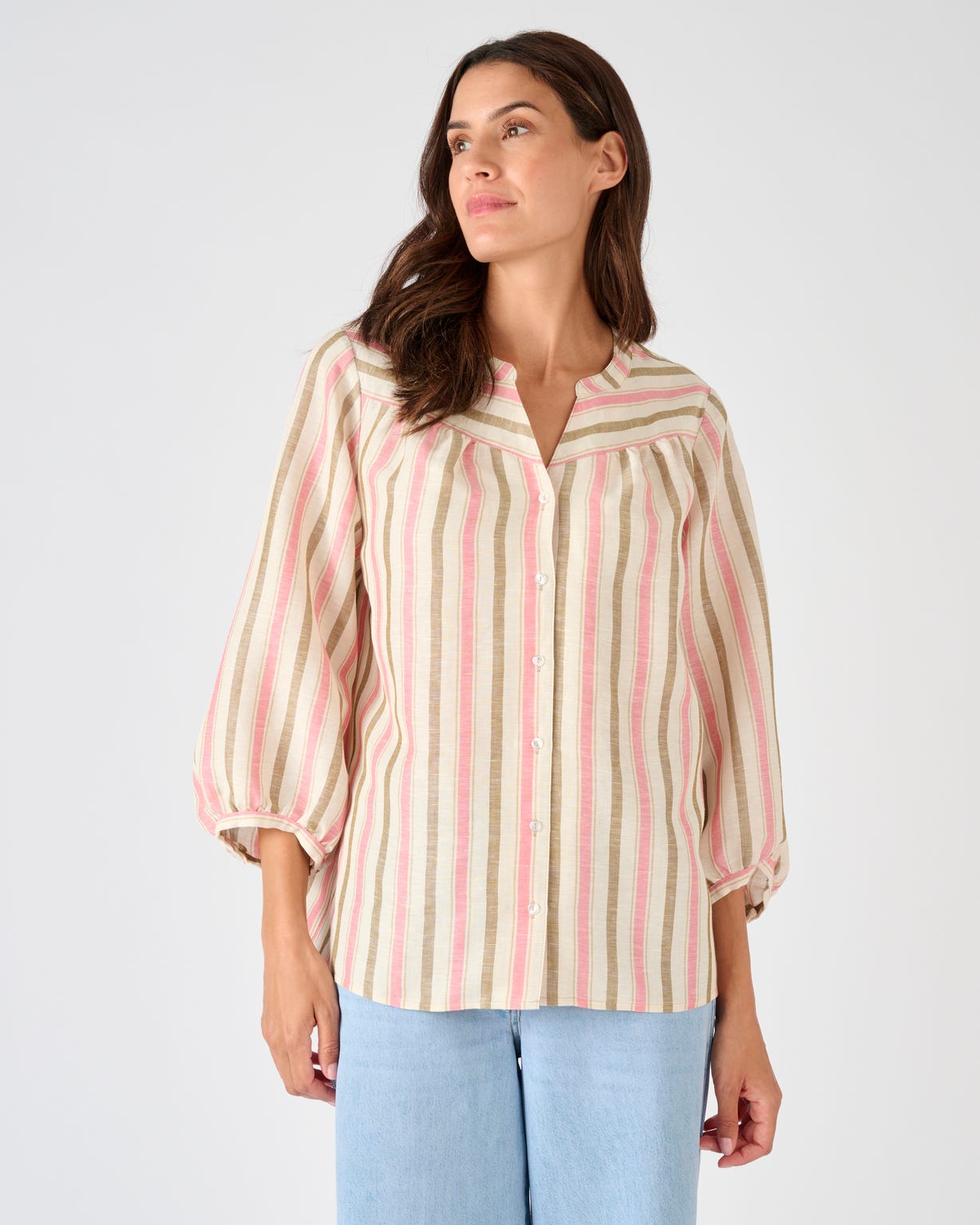 Blouse rayée mélange lin et viscose