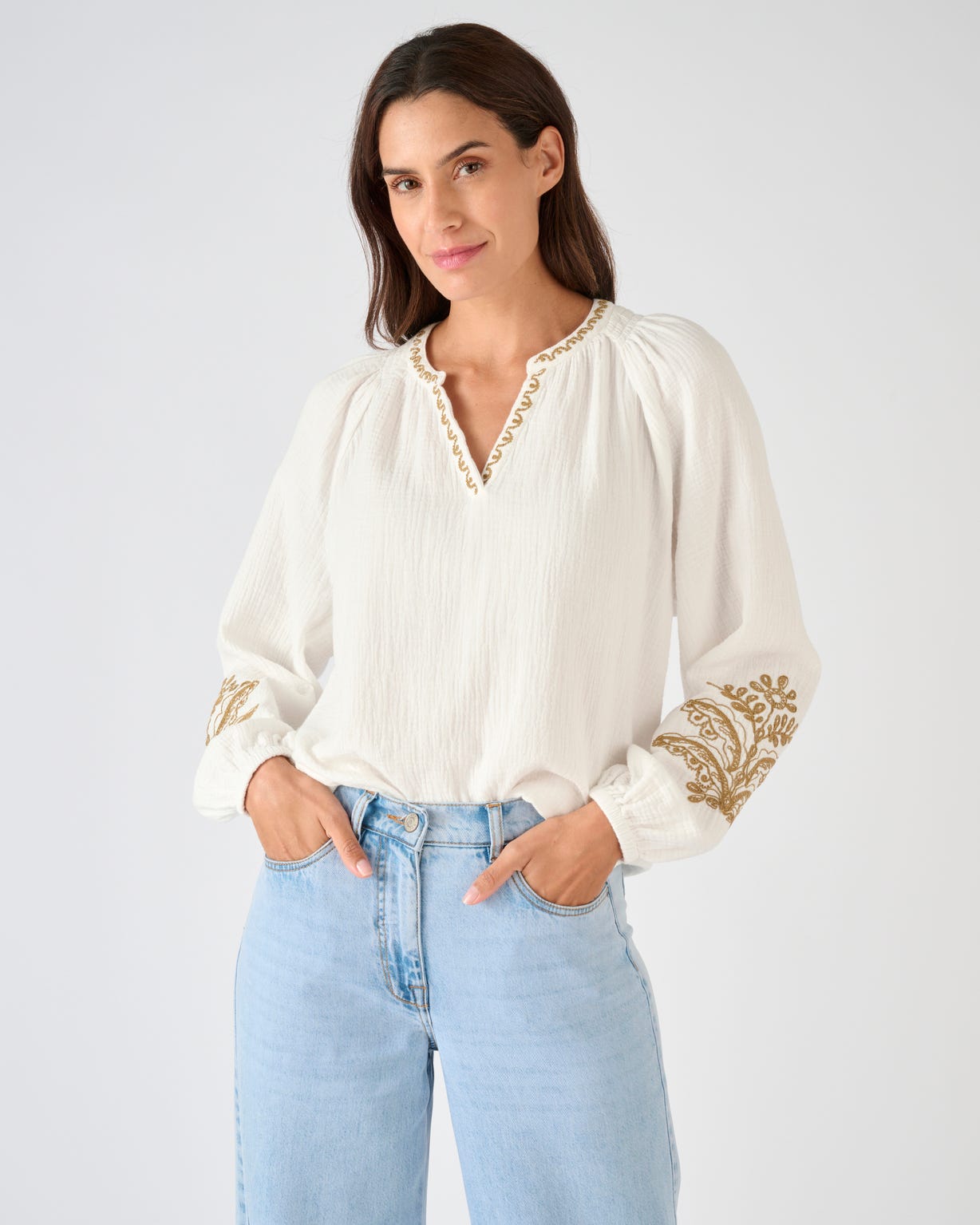 Blouse brodée en gaze de coton