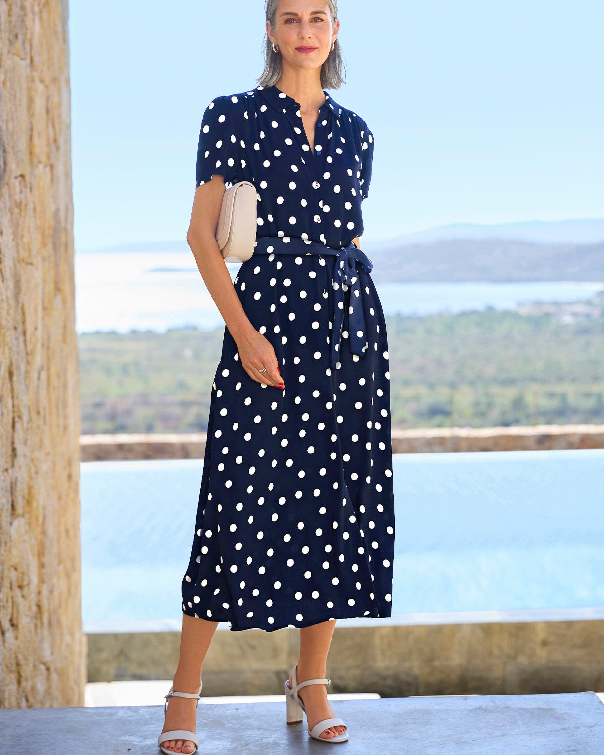 Robe-chemise viscose fluide imprimé pois