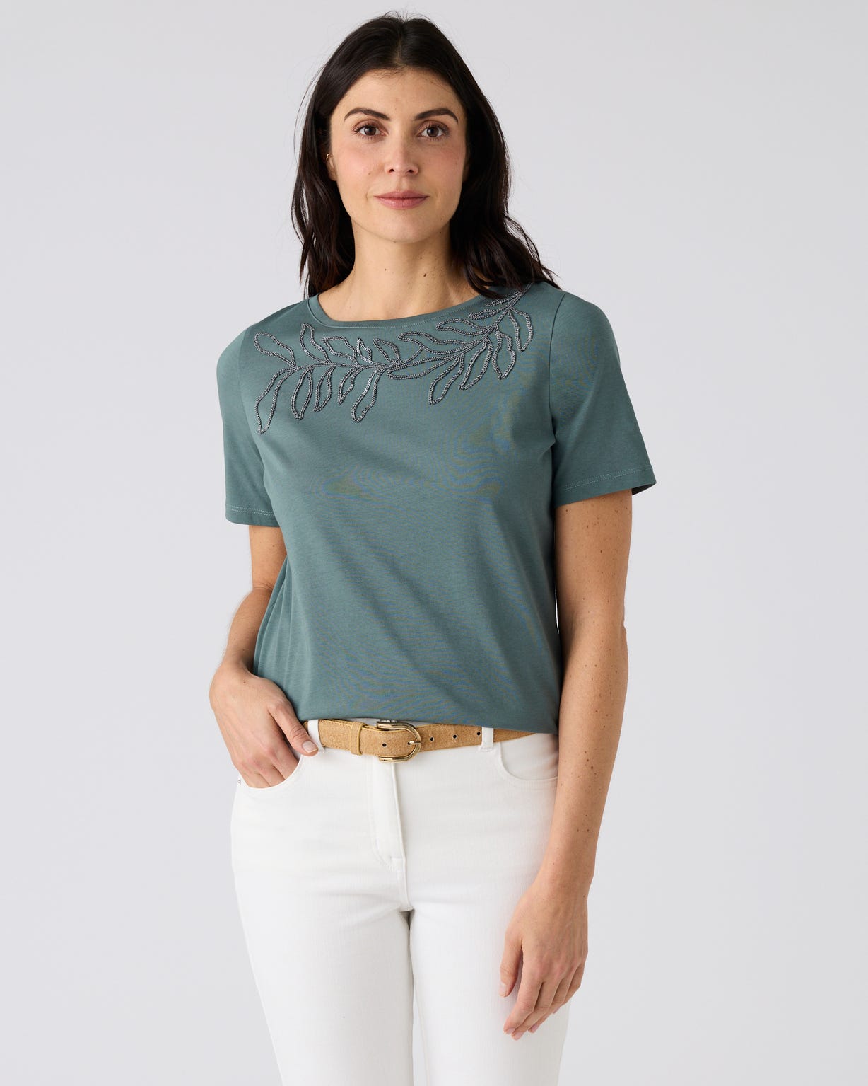 T-shirt broderie et sequins pur coton