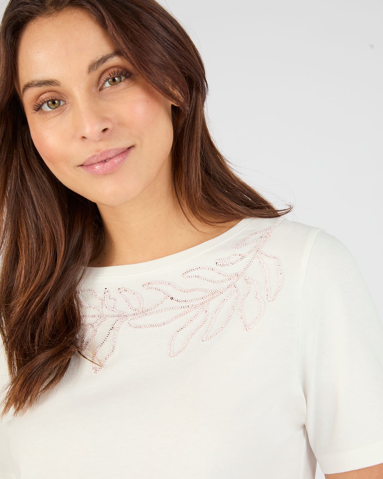 T-shirt broderie et sequins pur coton