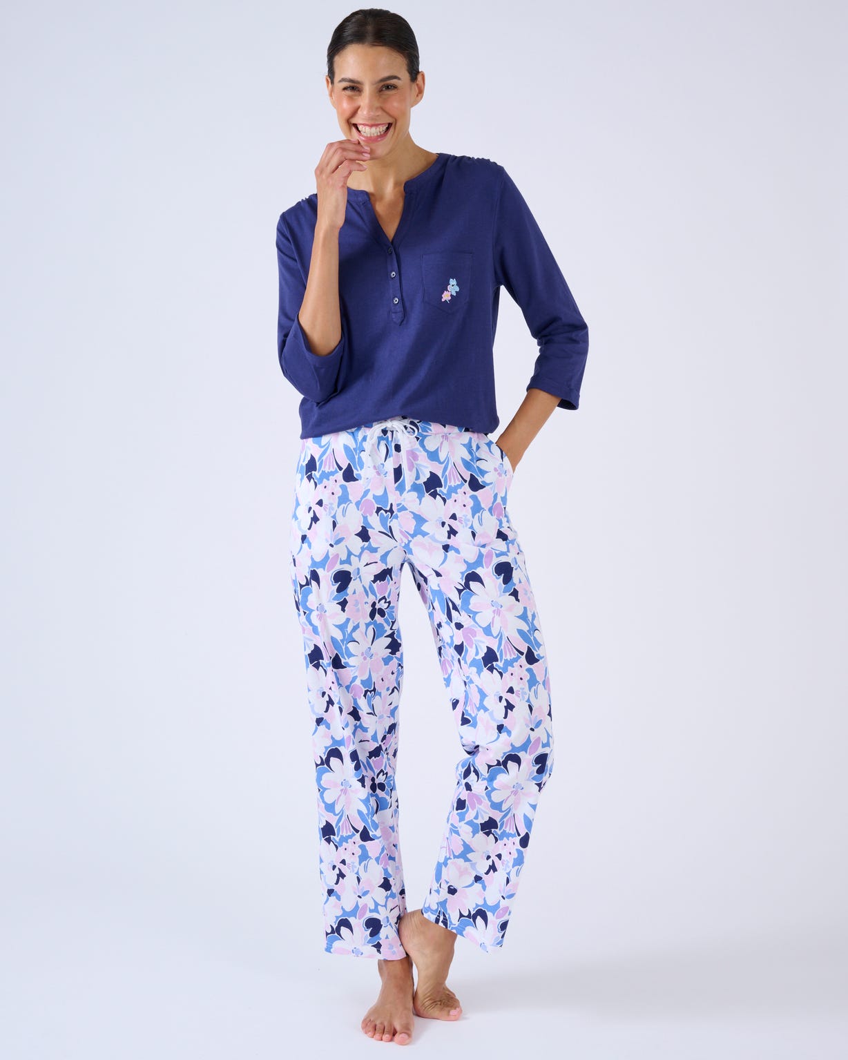 T-shirt de pyjama col tunisien en pur coton