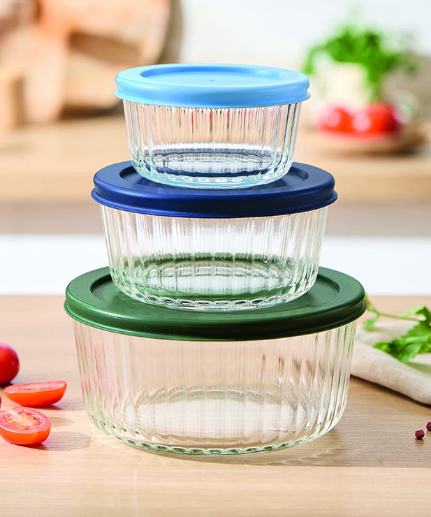 Les 3 plats multiusages en verre et leurs couvercles hermétiques