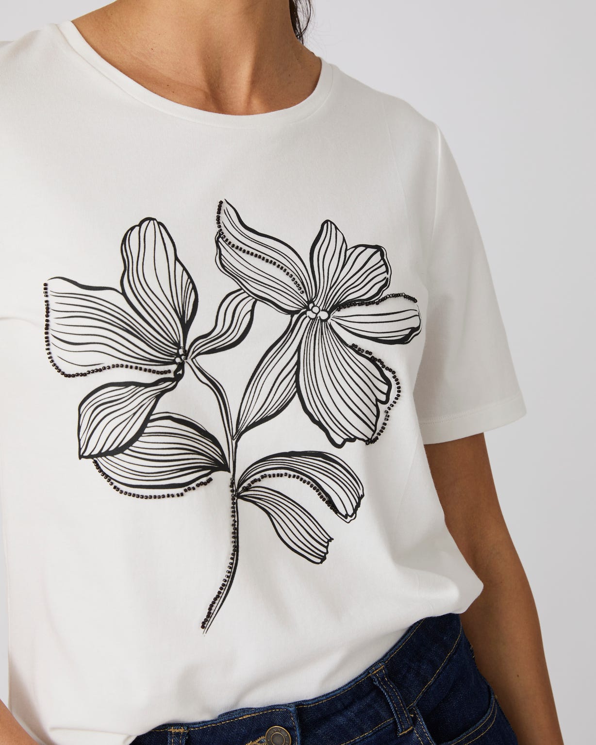 T-shirt motif imprimé avec perles fantaisie