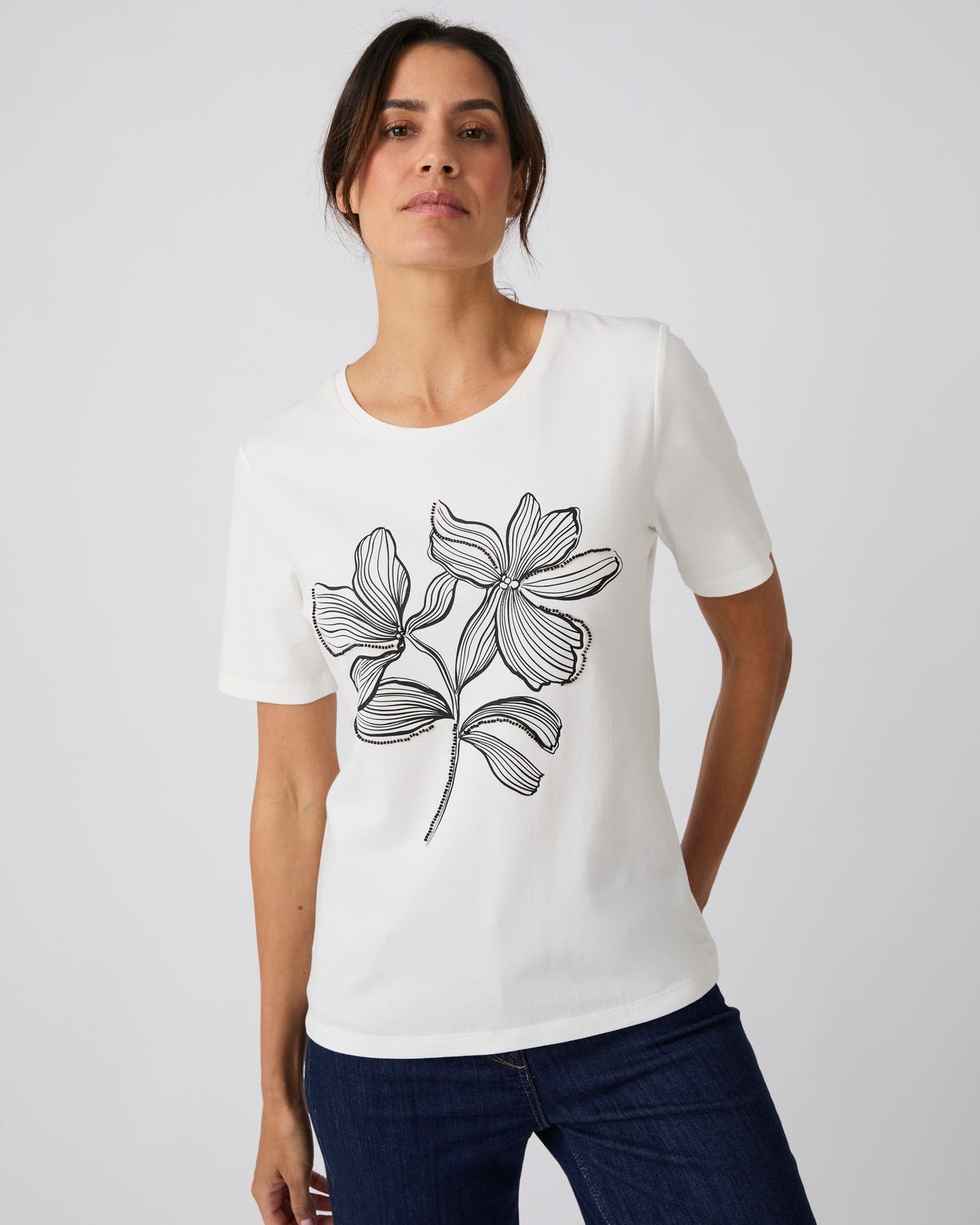 T-shirt motif imprimé avec perles fantaisie