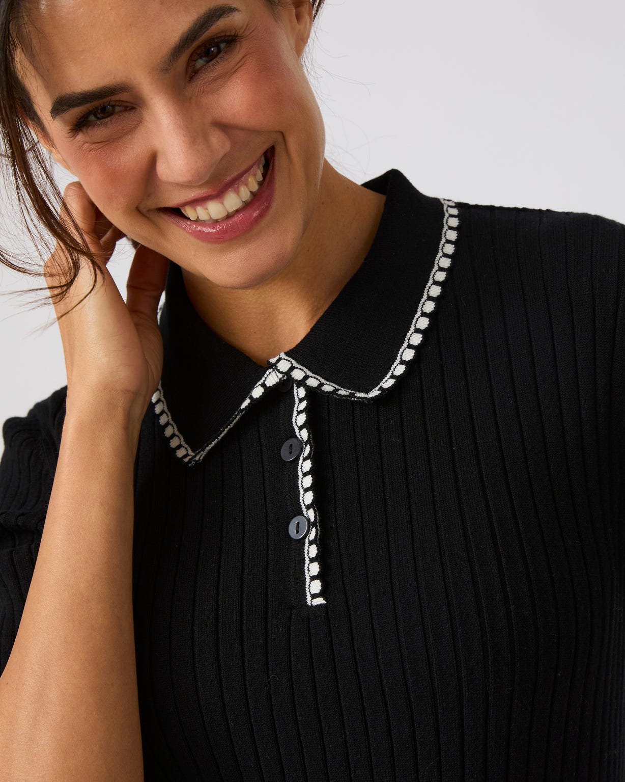 Pull col polo maille côtelée