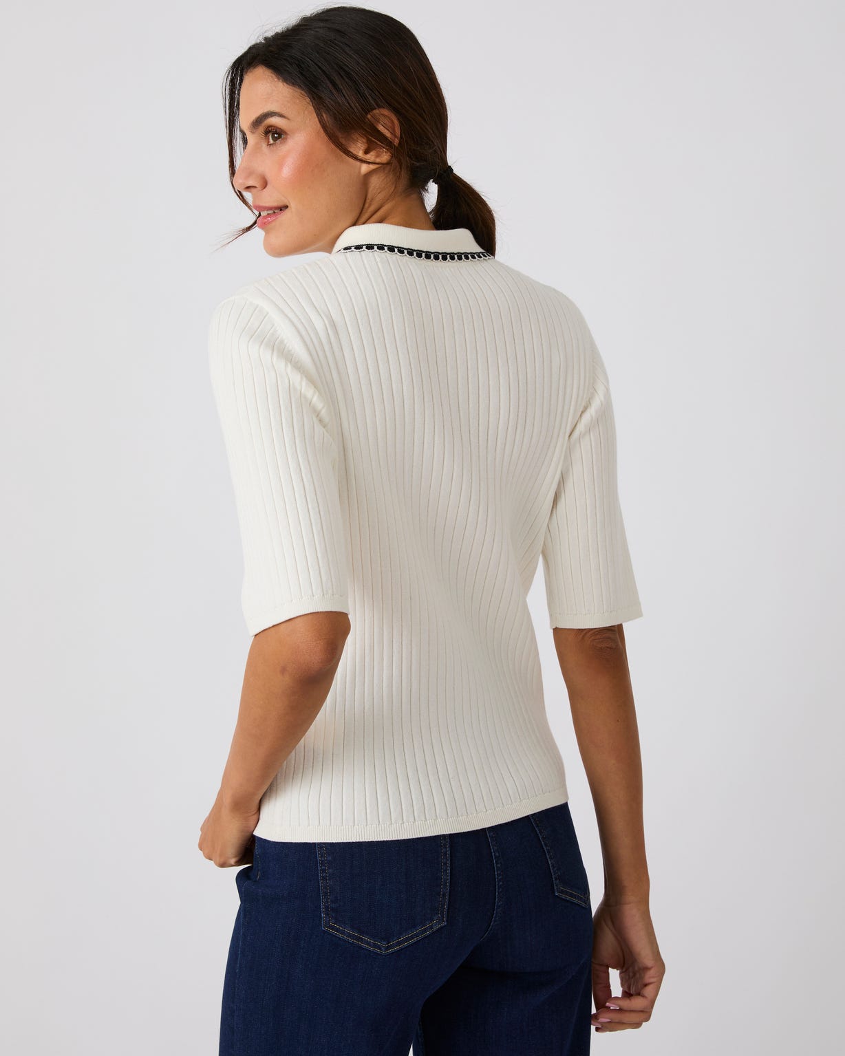 Pull col polo maille côtelée