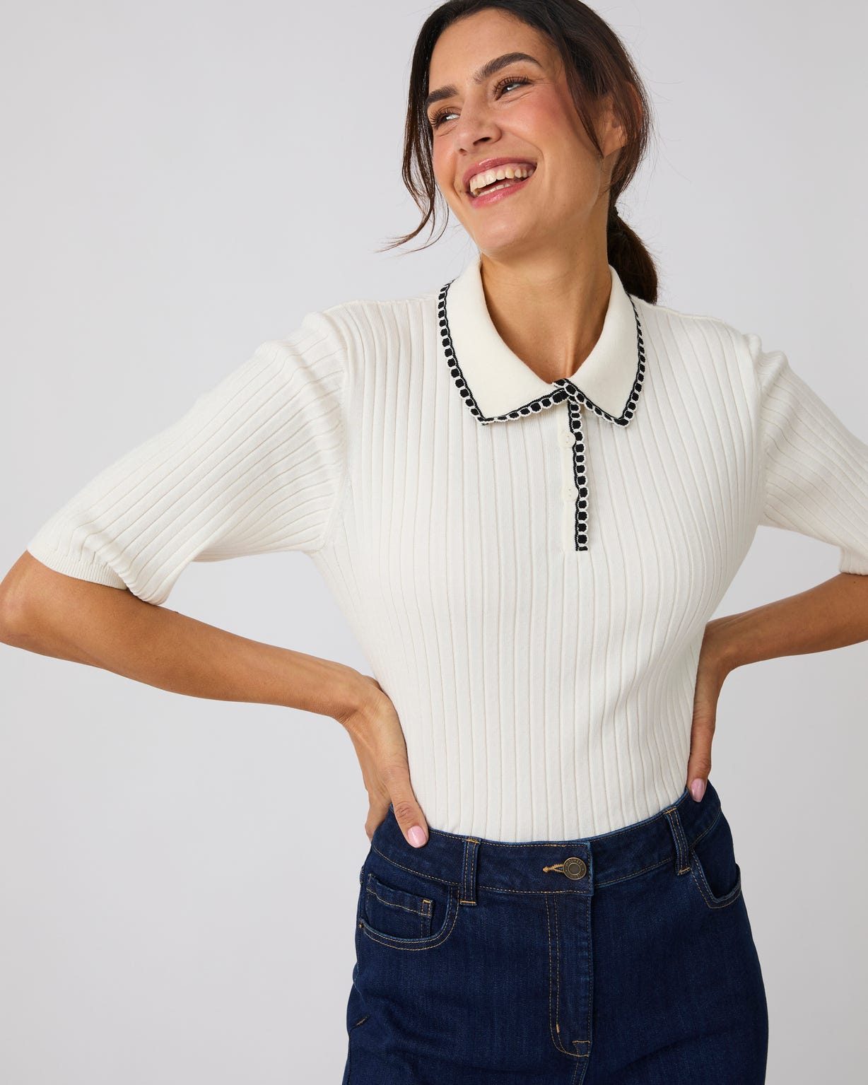 Pull col polo maille côtelée