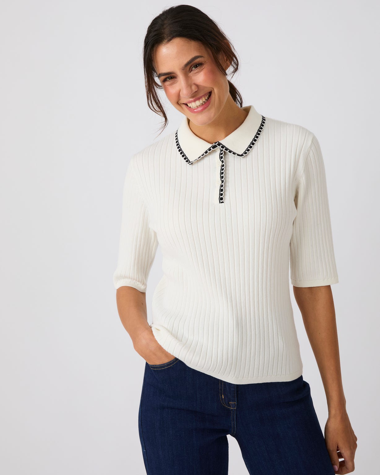 Pull col polo maille côtelée