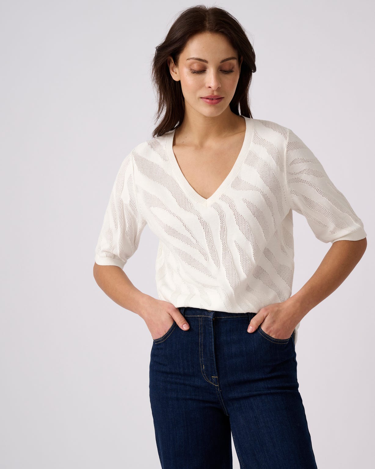 Pull jeu de maille motif zébré